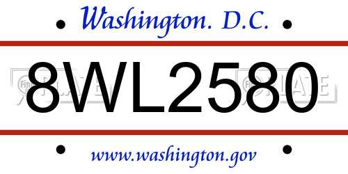 8WL2580 District Of Columbia License Plate