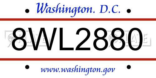 8WL2880 District Of Columbia License Plate