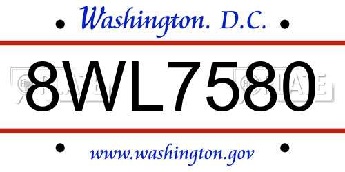 8WL7580 District Of Columbia License Plate