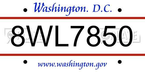 8WL7850 District Of Columbia License Plate