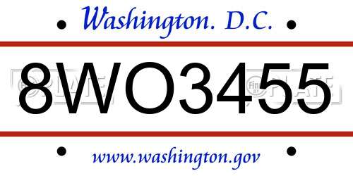 8WO3455 District Of Columbia License Plate