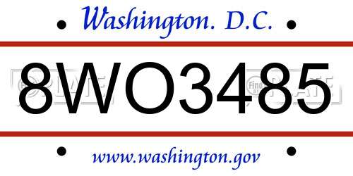 8WO3485 District Of Columbia License Plate