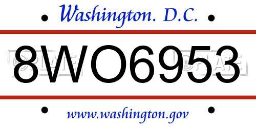 8WO6953 District Of Columbia License Plate