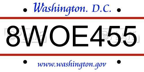 8WOE455 District Of Columbia License Plate