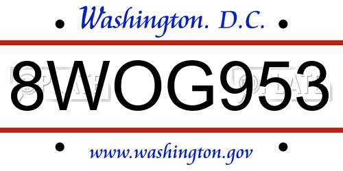 8WOG953 District Of Columbia License Plate