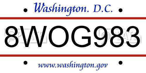 8WOG983 District Of Columbia License Plate