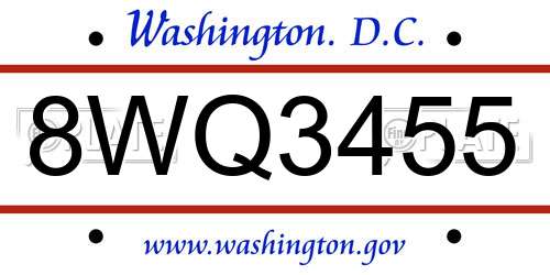 8WQ3455 District Of Columbia License Plate