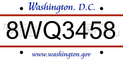 8WQ3458 District Of Columbia License Plate