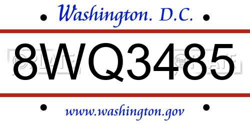 8WQ3485 District Of Columbia License Plate