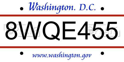 8WQE455 District Of Columbia License Plate