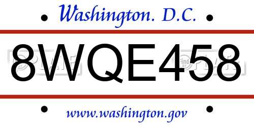 8WQE458 District Of Columbia License Plate