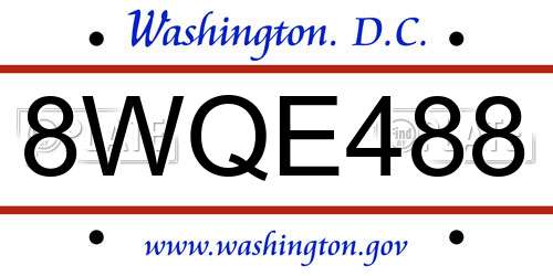 8WQE488 District Of Columbia License Plate