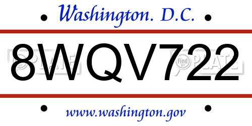 8WQV722 District Of Columbia License Plate