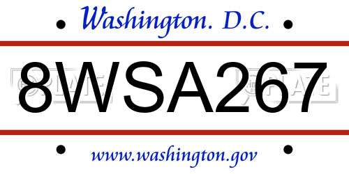 8WSA267 District Of Columbia License Plate
