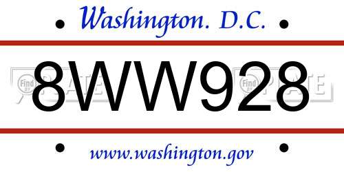 8WW928 District Of Columbia License Plate