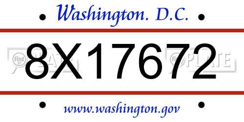 8X17672 District Of Columbia License Plate