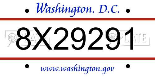 8X29291 District Of Columbia License Plate