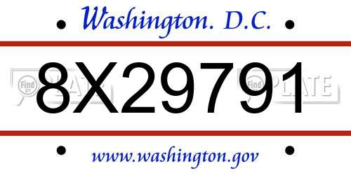 8X29791 District Of Columbia License Plate