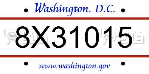 8X31015 District Of Columbia License Plate