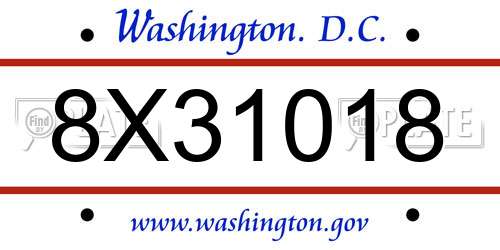 8X31018 District Of Columbia License Plate