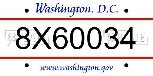 8X60034 District Of Columbia License Plate