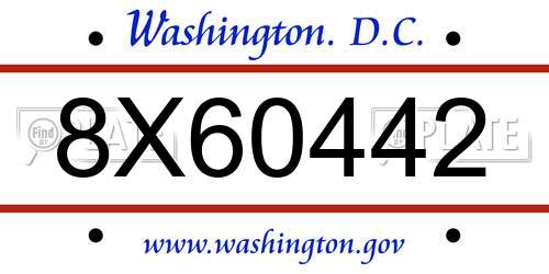 8X60442 District Of Columbia License Plate