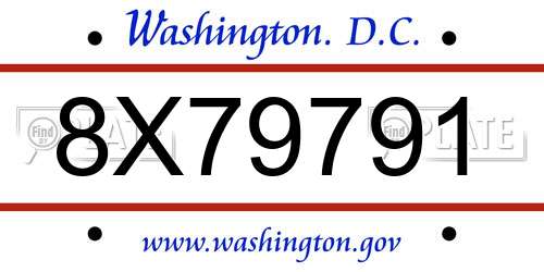 8X79791 District Of Columbia License Plate