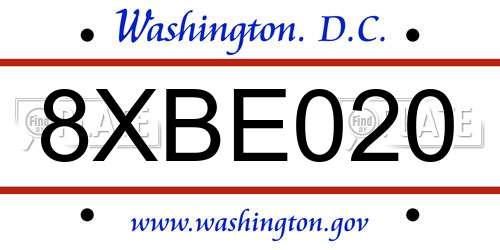 8XBE020 District Of Columbia License Plate