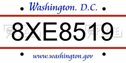 8XE8519 District Of Columbia License Plate