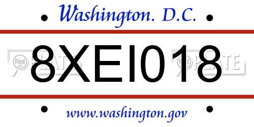 8XEI018 District Of Columbia License Plate