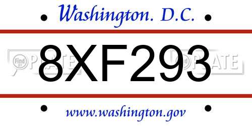 8XF293 District Of Columbia License Plate