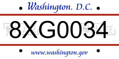 8XG0034 District Of Columbia License Plate