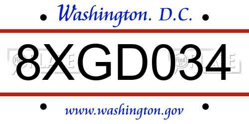 8XGD034 District Of Columbia License Plate