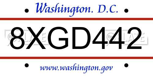 8XGD442 District Of Columbia License Plate