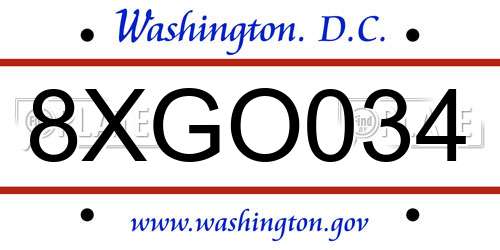 8XGO034 District Of Columbia License Plate