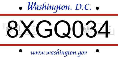 8XGQ034 District Of Columbia License Plate