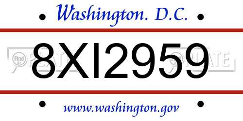 8XI2959 District Of Columbia License Plate