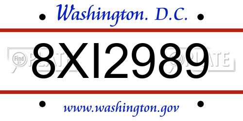 8XI2989 District Of Columbia License Plate