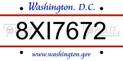 8XI7672 District Of Columbia License Plate
