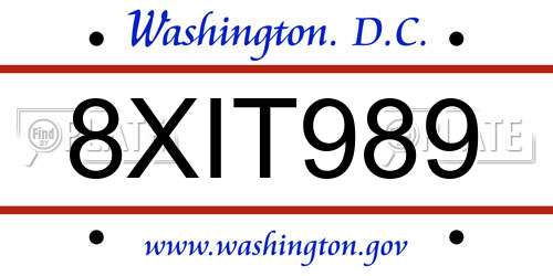 8XIT989 District Of Columbia License Plate