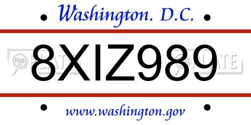 8XIZ989 District Of Columbia License Plate