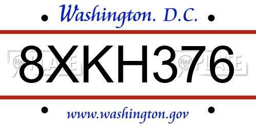 8XKH376 District Of Columbia License Plate