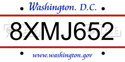 8XMJ652 District Of Columbia License Plate