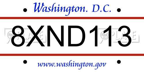 8XND113 District Of Columbia License Plate