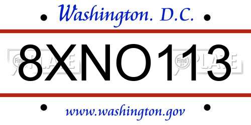 8XNO113 District Of Columbia License Plate