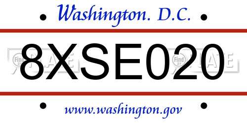 8XSE020 District Of Columbia License Plate