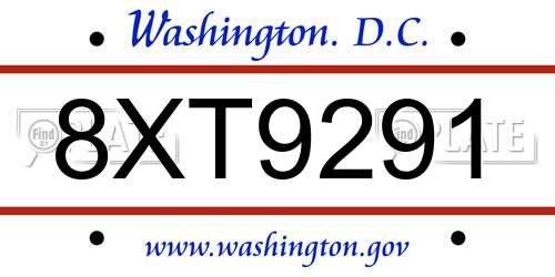 8XT9291 District Of Columbia License Plate