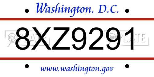 8XZ9291 District Of Columbia License Plate