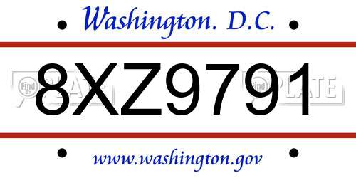 8XZ9791 District Of Columbia License Plate