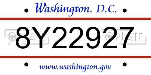 8Y22927 District Of Columbia License Plate